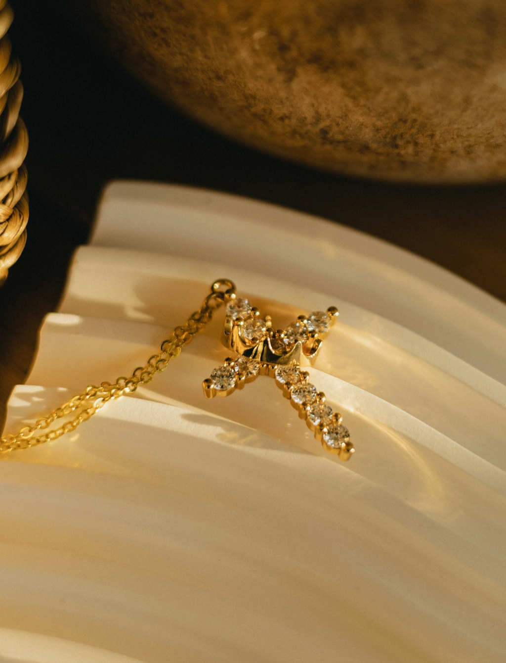 Gold Cross and Crown Necklace