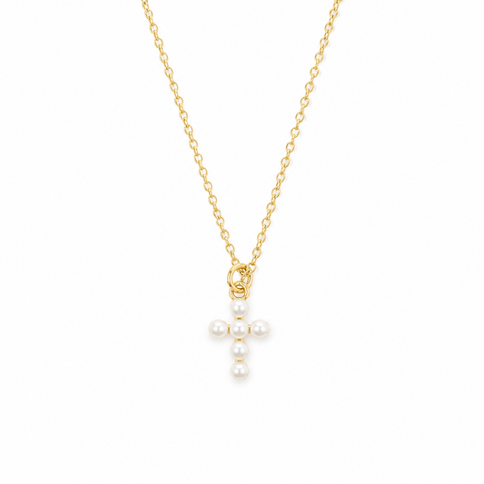 Shell Pearl Cross Necklace