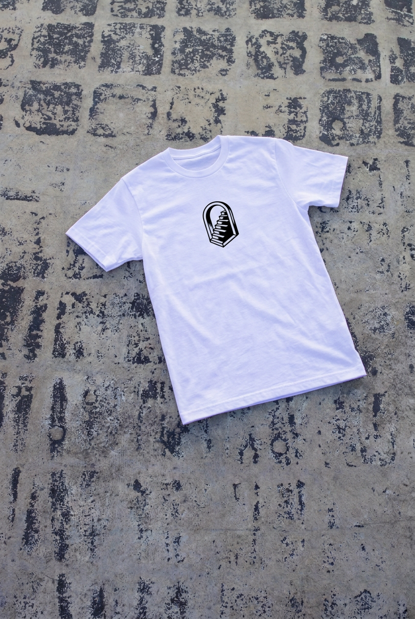 Front-view shirt with the doorway-and-stairs design